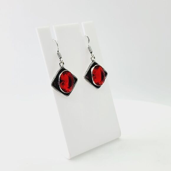 Garnet Handmade Drop Dangle Earrings Jewelry 1.54" - Picture 3 of 3